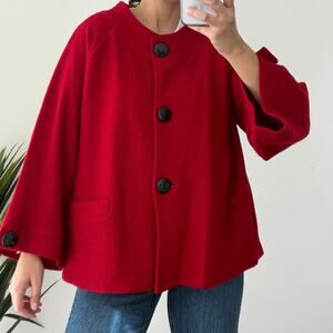Vintage Tally Ho Wool Jacket Womens Large Red Trapeze Cape Cardigan Sweater